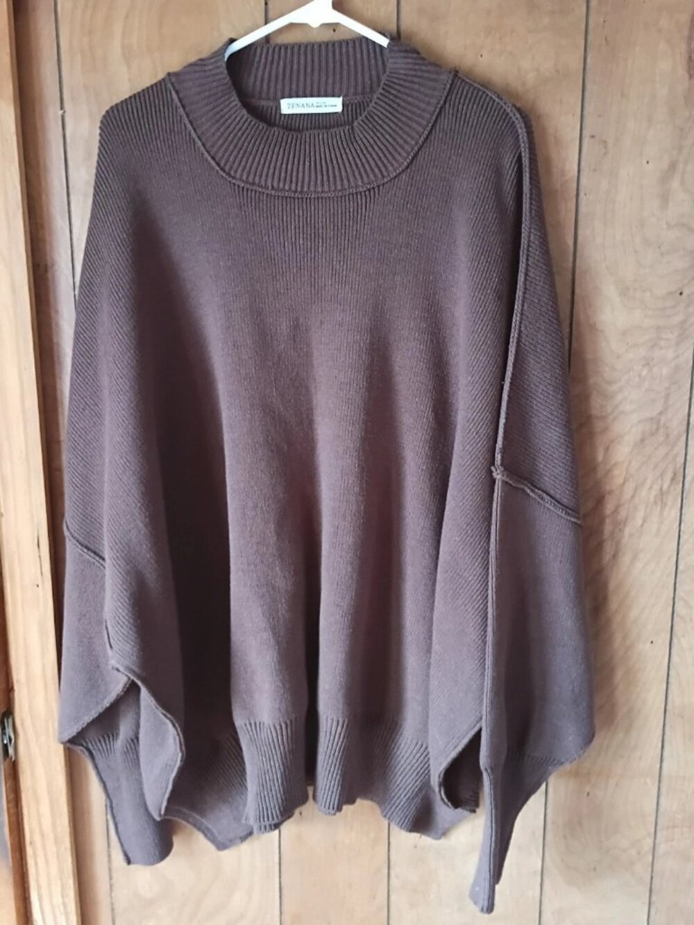 Zenana Oversized Sweater 1X/2X Brown Knit Cotton Acrylic Nylon